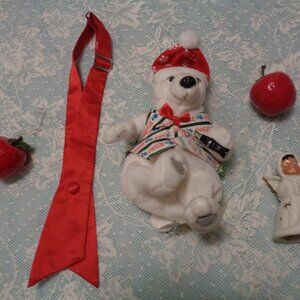 CHRISTMAS VINT COKE BEAR ANGEL BELL ORNAMENT APPLES ORN MENS DRESSY RED …